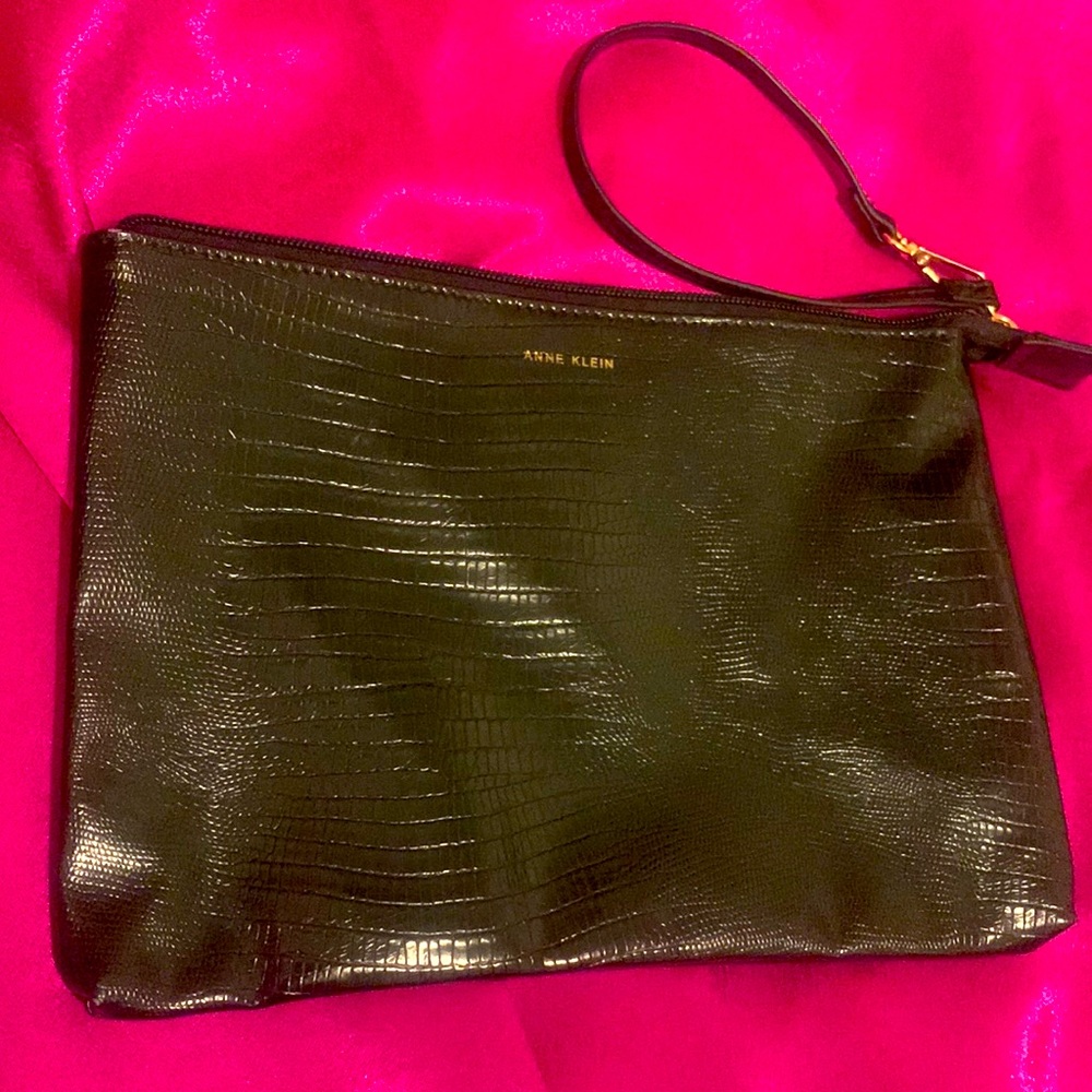 Anne Klein black snake skin cosmetics bag or mini purse